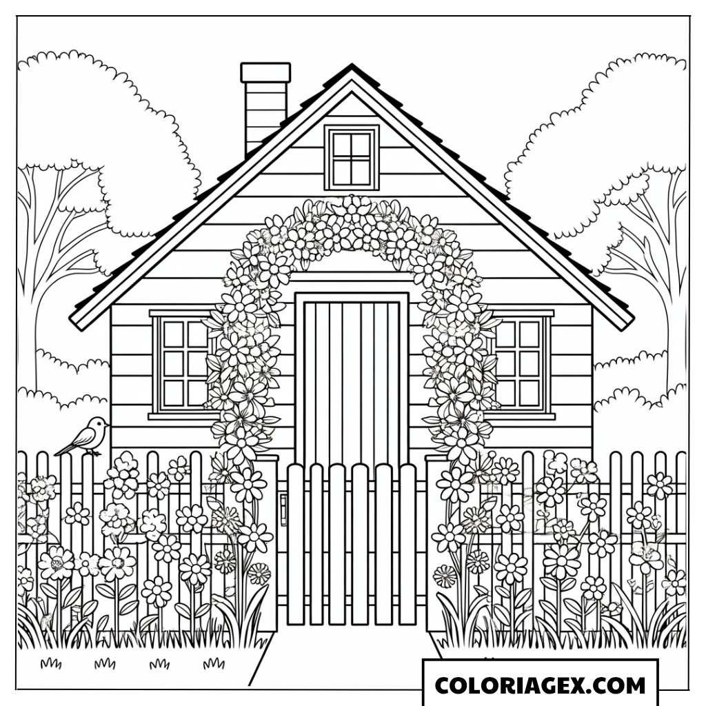 Coloriage Maison fleurie avec treille