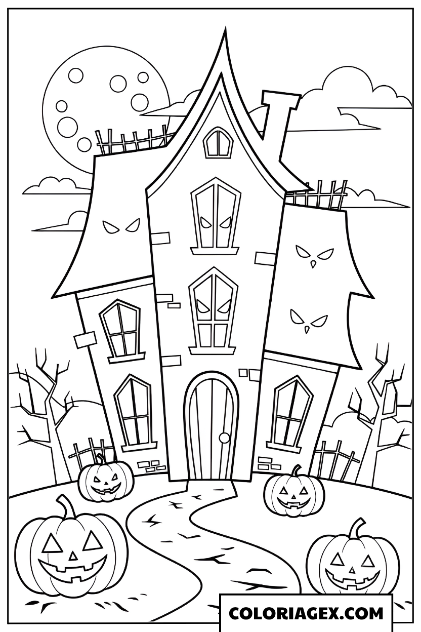 Coloriage Maison hantée Halloween