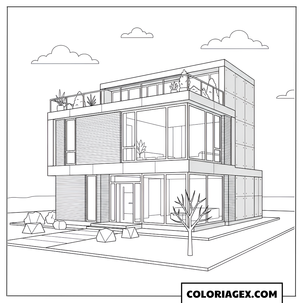 Coloriage Maison moderne à étages