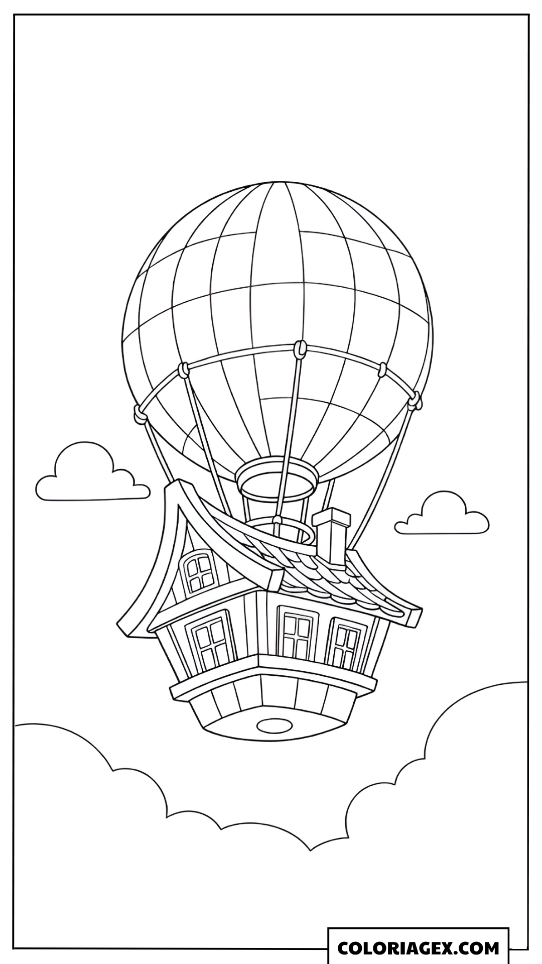 Coloriage Maison montgolfière