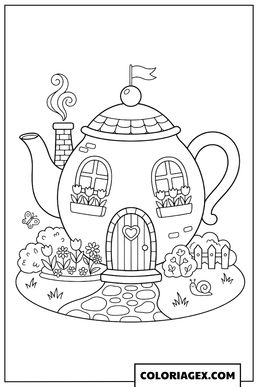 Coloriage Maison théière enchantée
