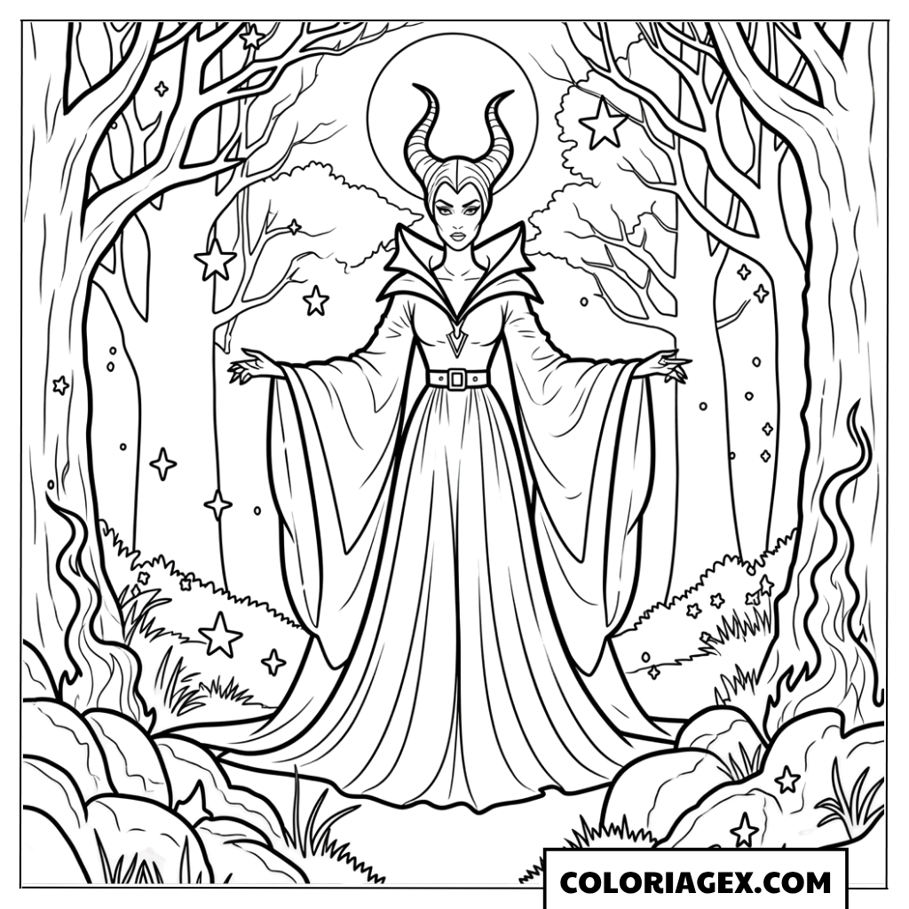 Coloriage Maléfique dans la forêt enchantée