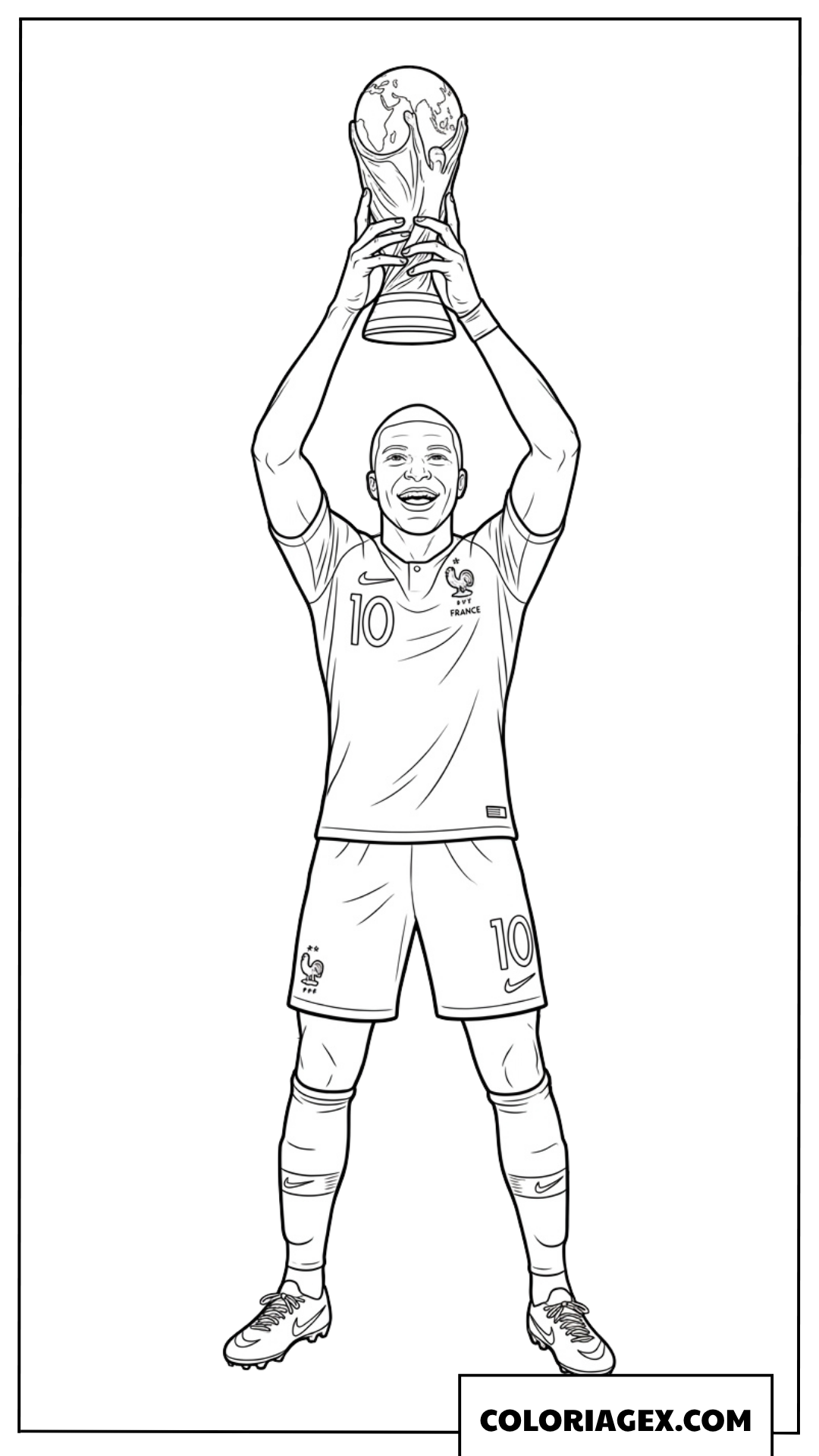 Coloriage Mbappe soulevant la coupe du monde