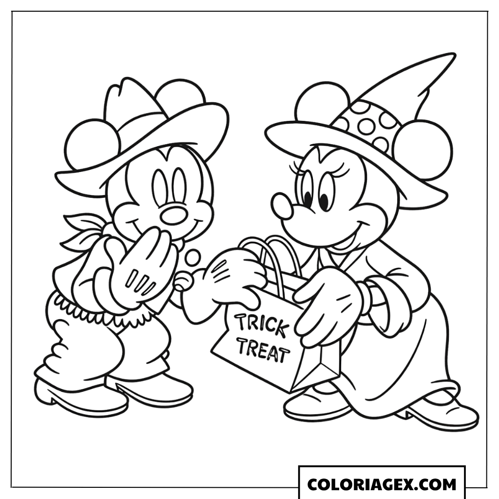 Coloriage Mickey et Minnie Mouse Trick or Treat