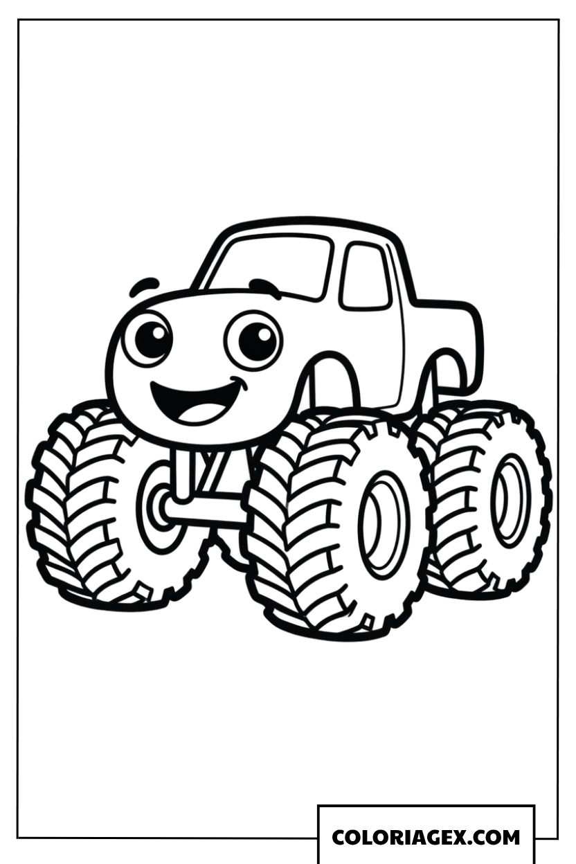 Coloriage Monster Truck anime souriant pour les enfants