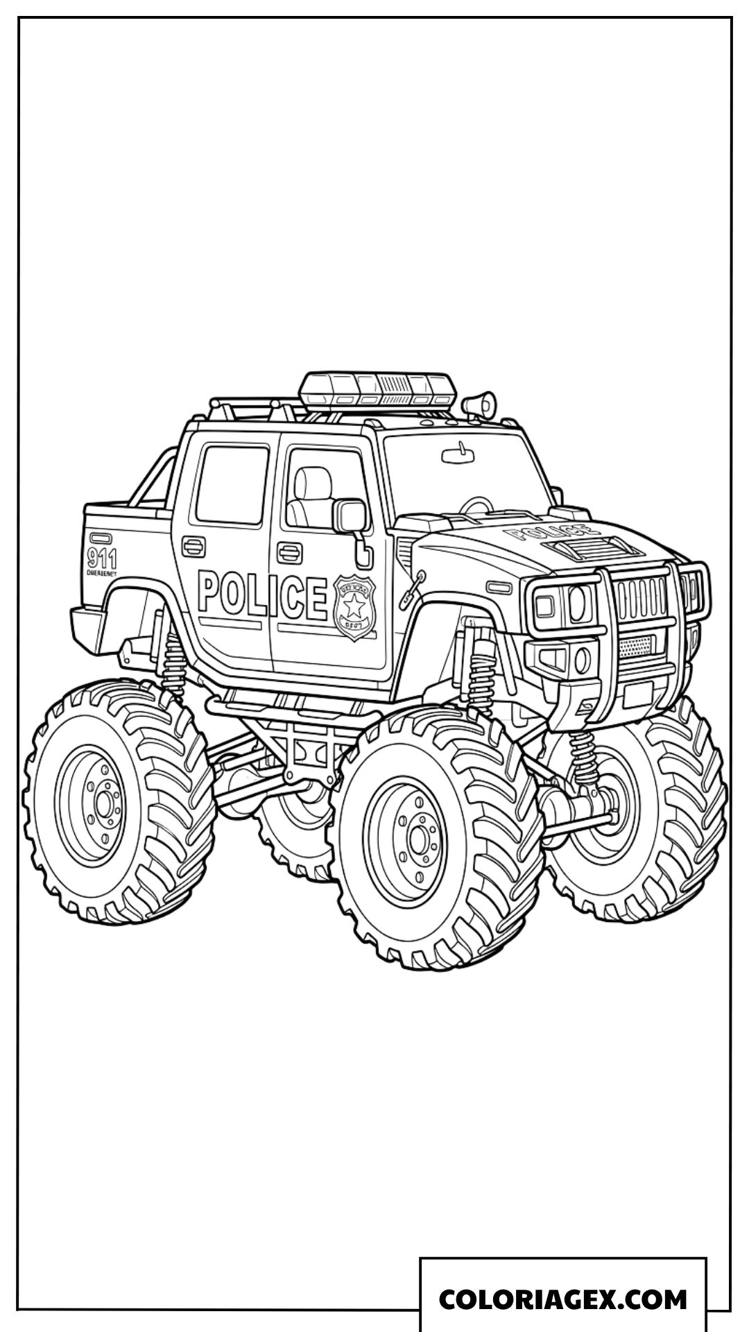 Coloriage Monster Truck de police avec gyrophare et insigne