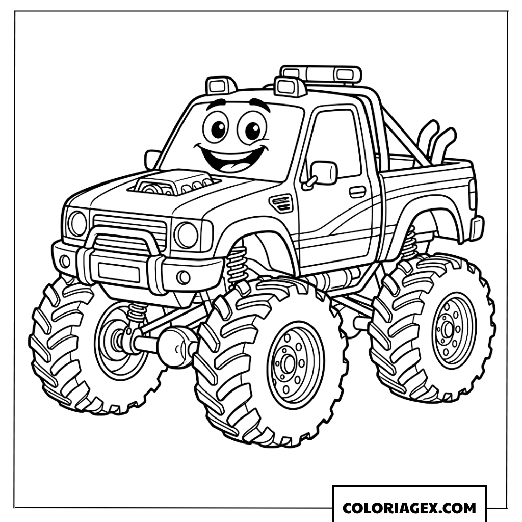 Coloriage Monster Truck joyeux avec de grands yeux