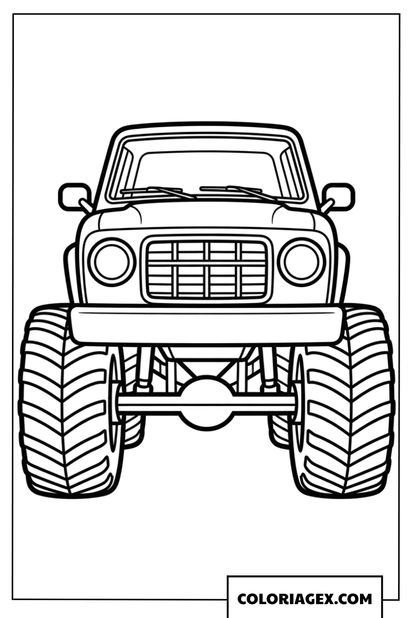 Coloriage Monster Truck vue de face avec grands phares