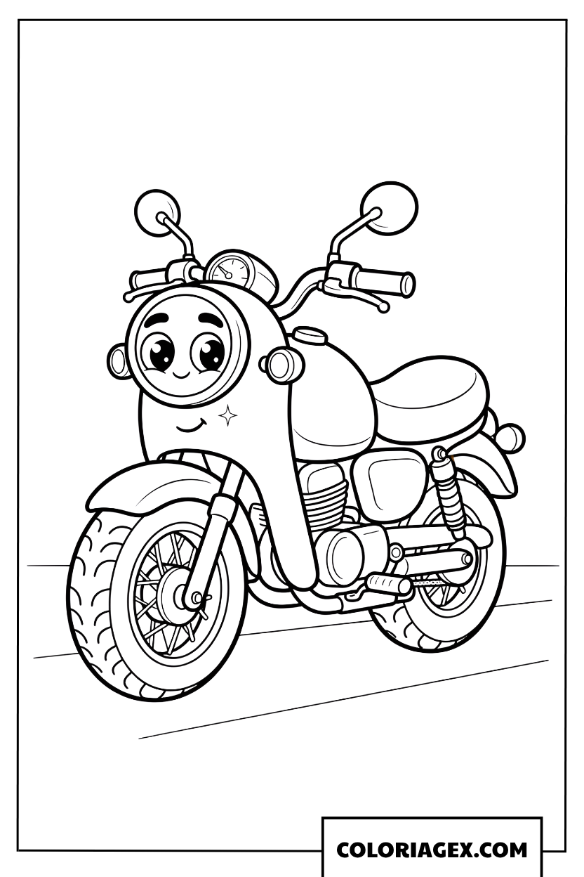 Coloriage Moto Animee Avec Visage Souriant