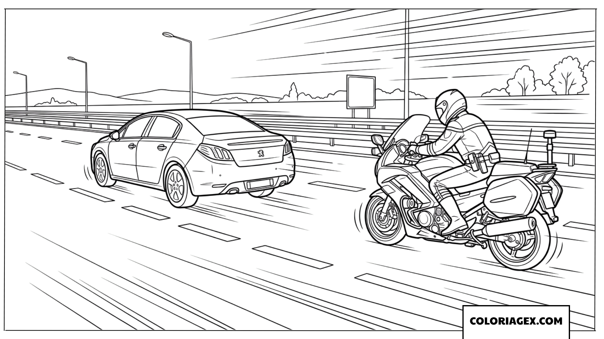 Coloriage Moto Police Poursuivant Voiture