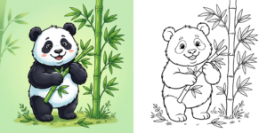 ft - Coloriage Panda et Bambou ft