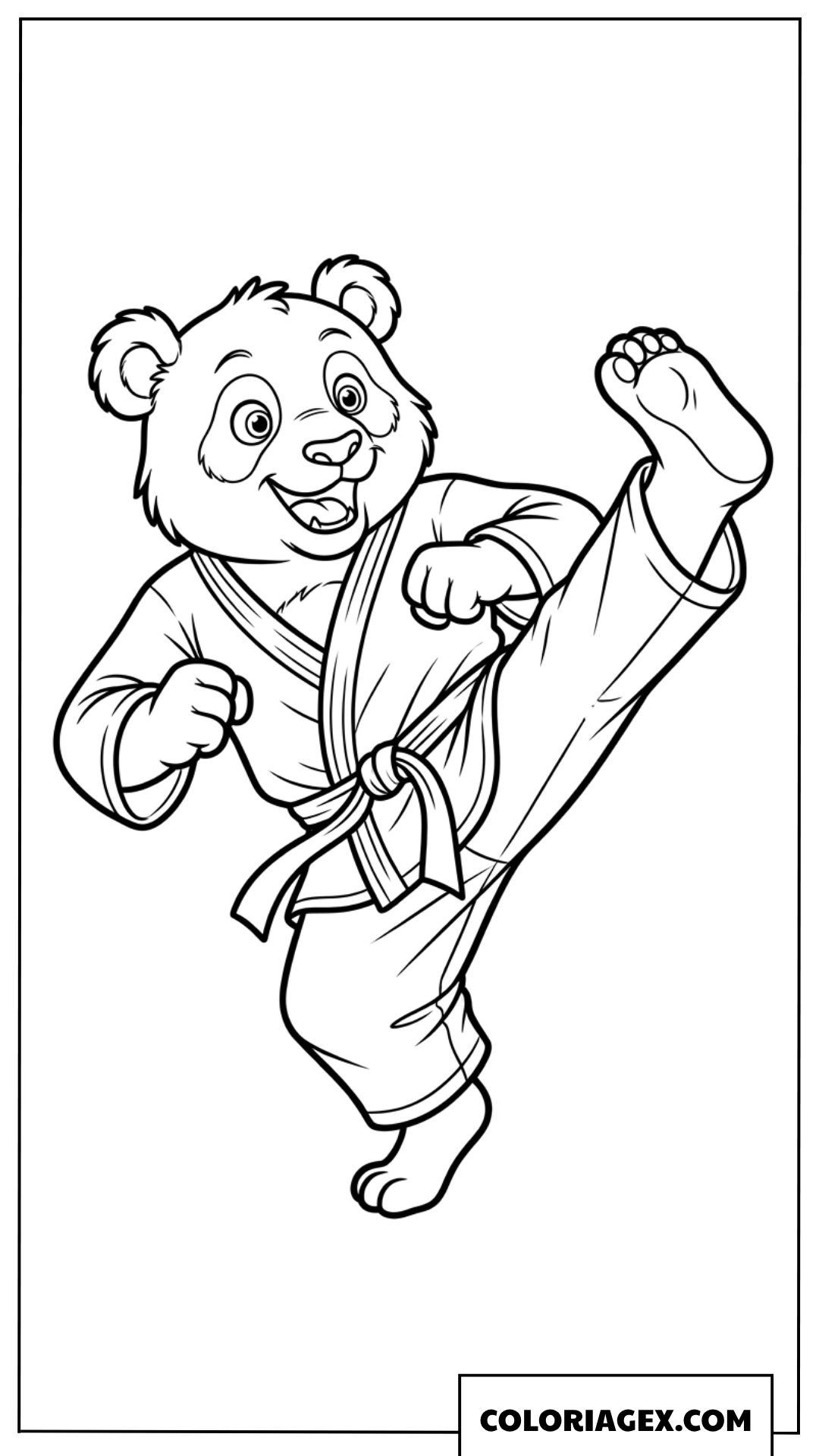 Coloriage Panda mignon en tenue de karate faisant un coup de pied