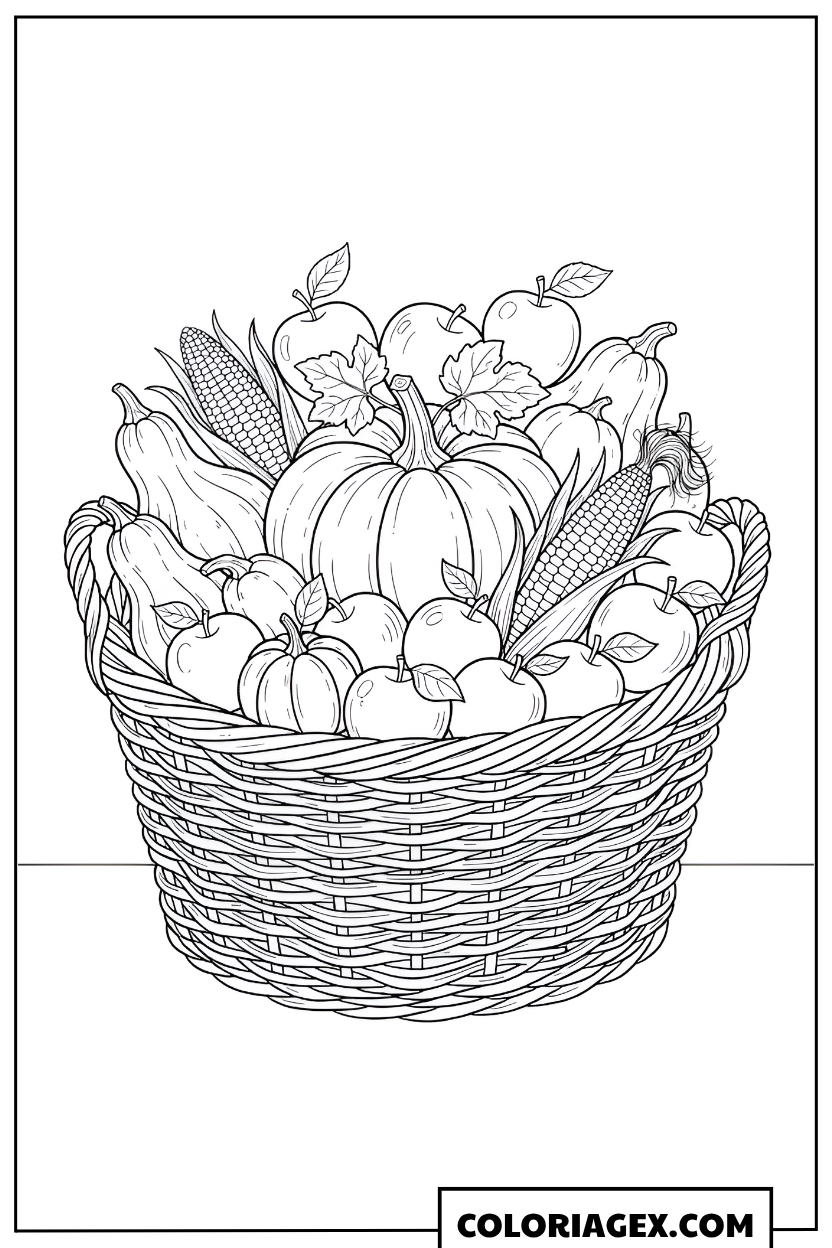 Coloriage Panier de récolte automnale