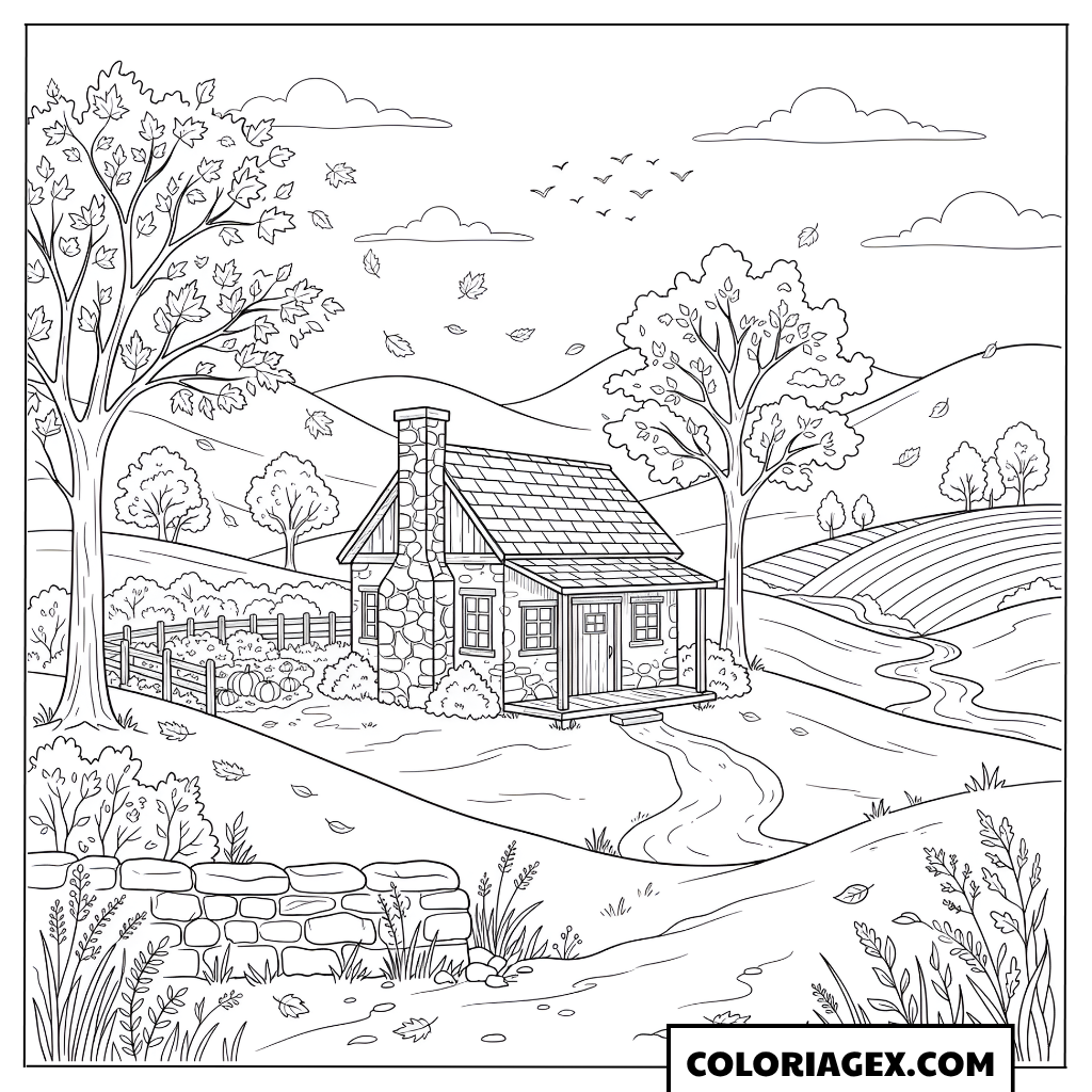 Coloriage Petite cabane dans la campagne