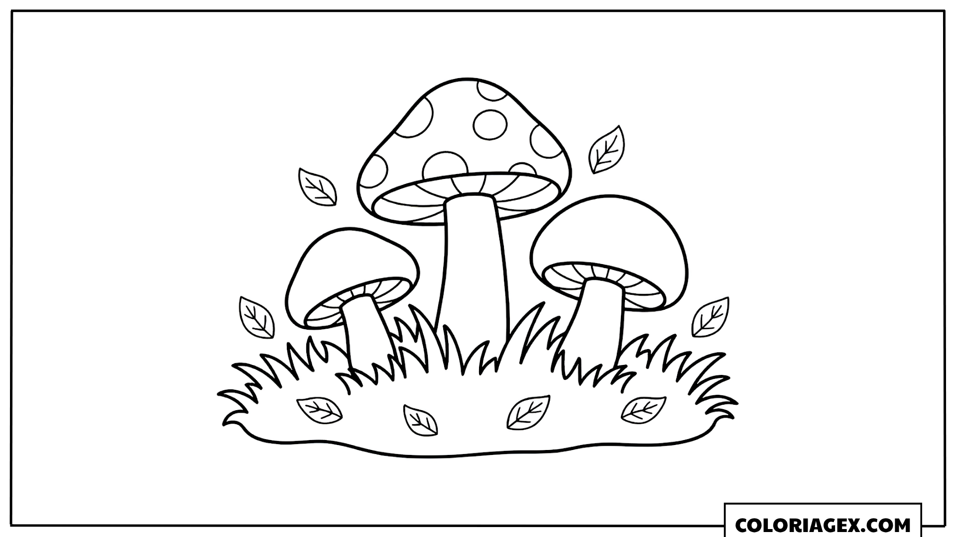 Coloriage Petits champignons avec feuilles mortes