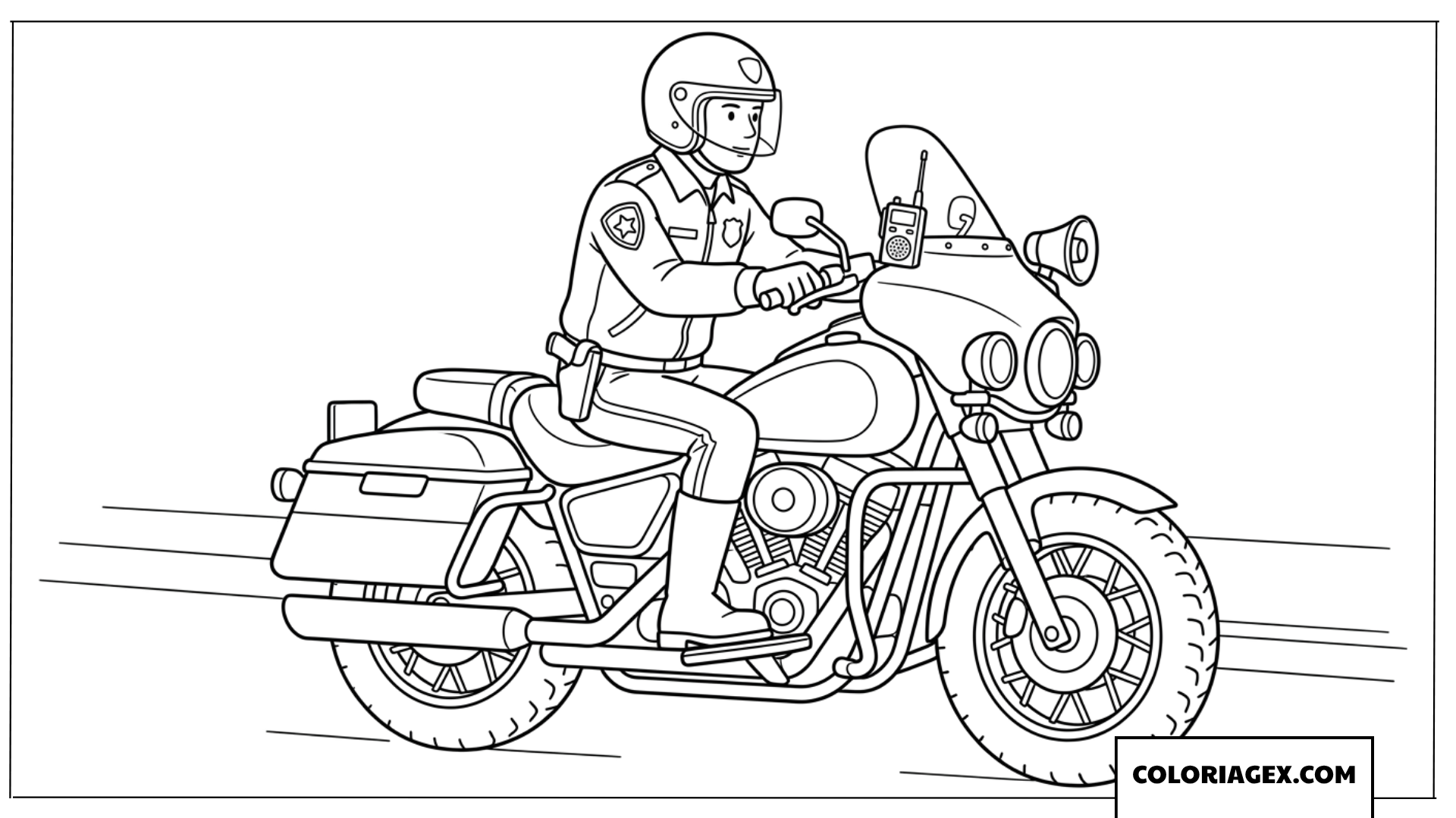 Coloriage Policier Conduisant Moto De Police