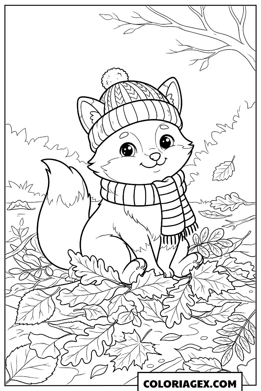Coloriage Renard avec écharpe et bonnet