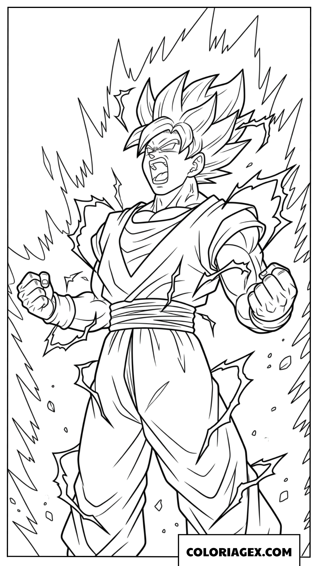 Coloriage Super Saiyan Goku criant avec une energie puissante