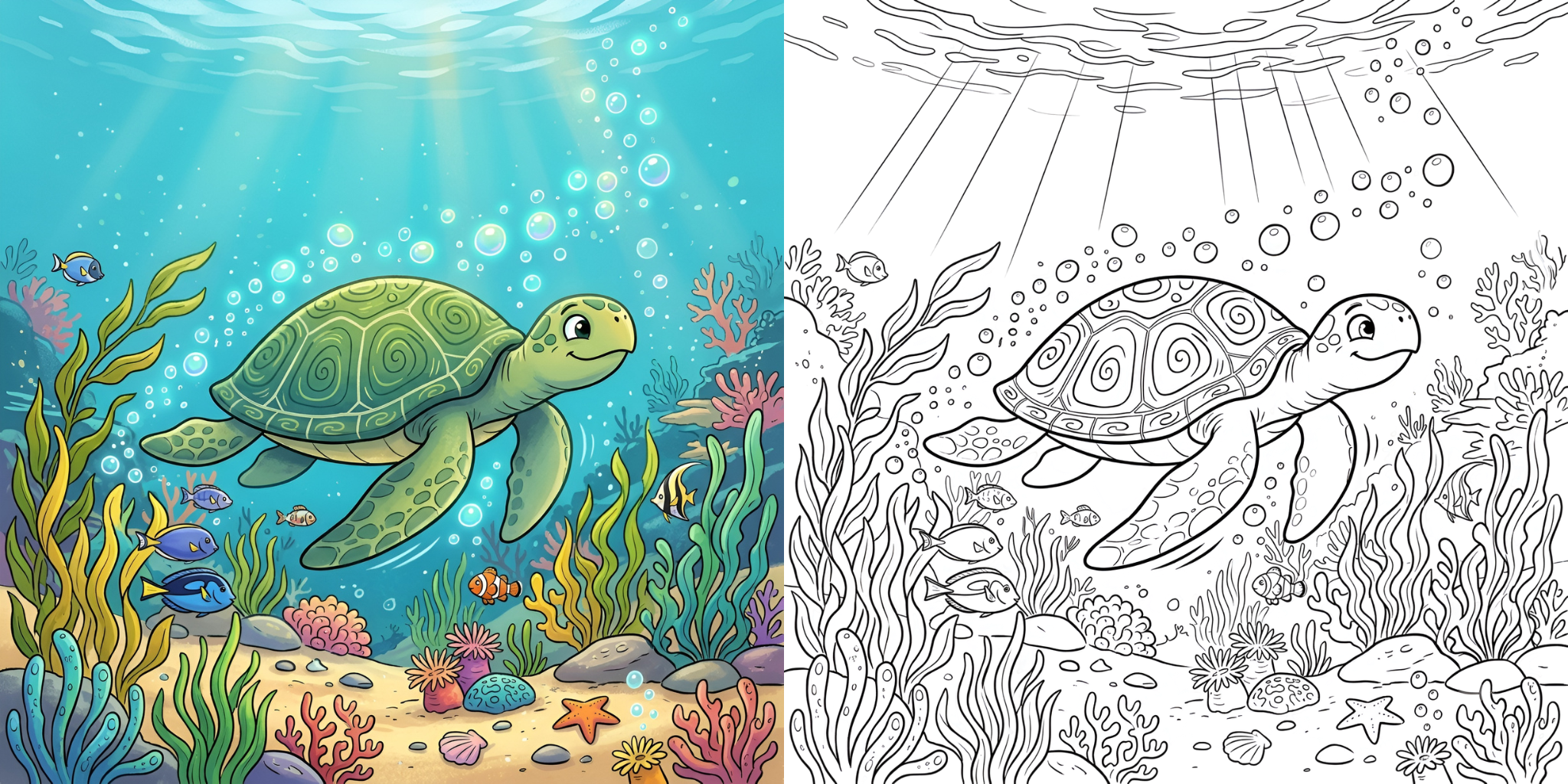 ft - Coloriage Tortue et Océan ft