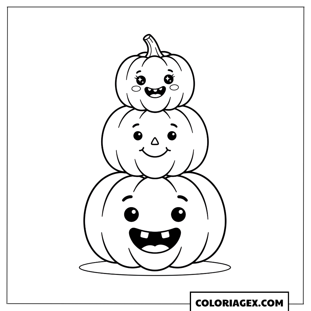 Coloriage Tour de citrouilles souriantes