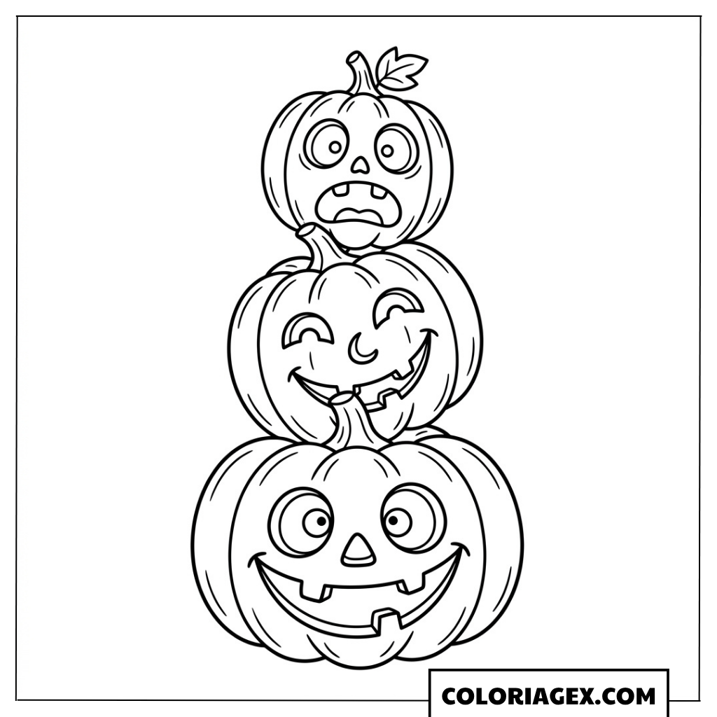 Coloriage Tour de citrouilles souriantes