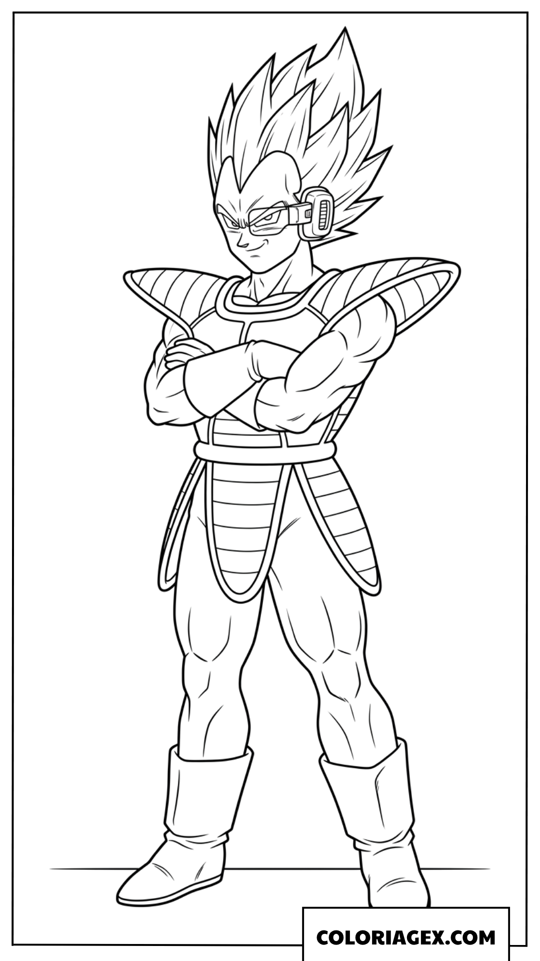 Coloriage Vegeta en armure Saiyan avec un scouter