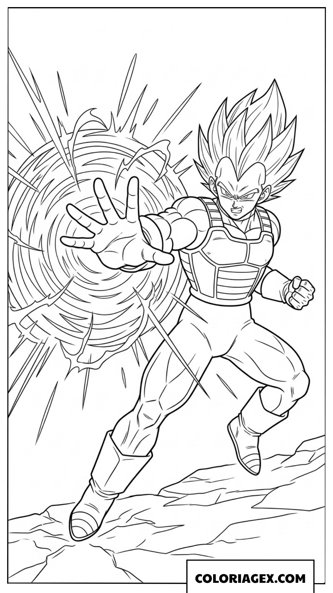 Coloriage Vegeta lancant le Big Bang Attack
