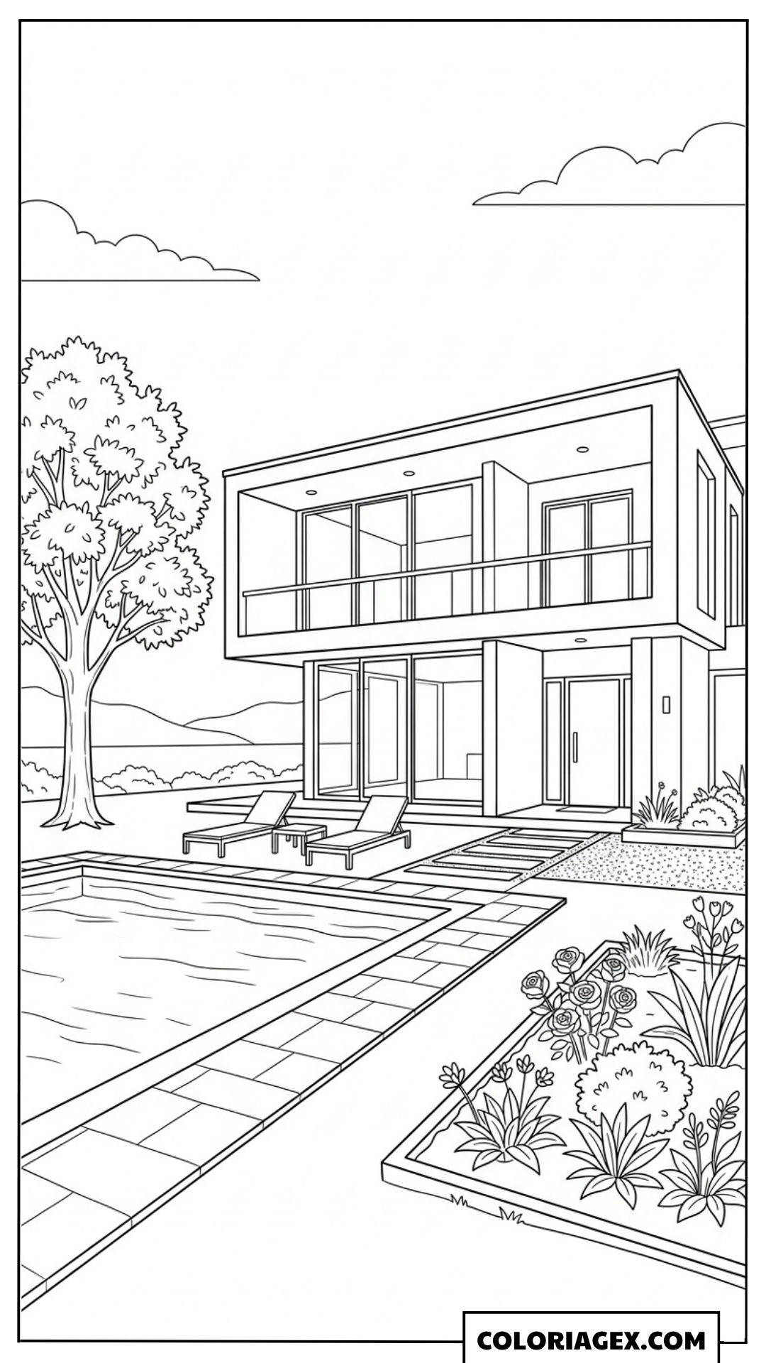 Coloriage Villa design au bord de l’eau