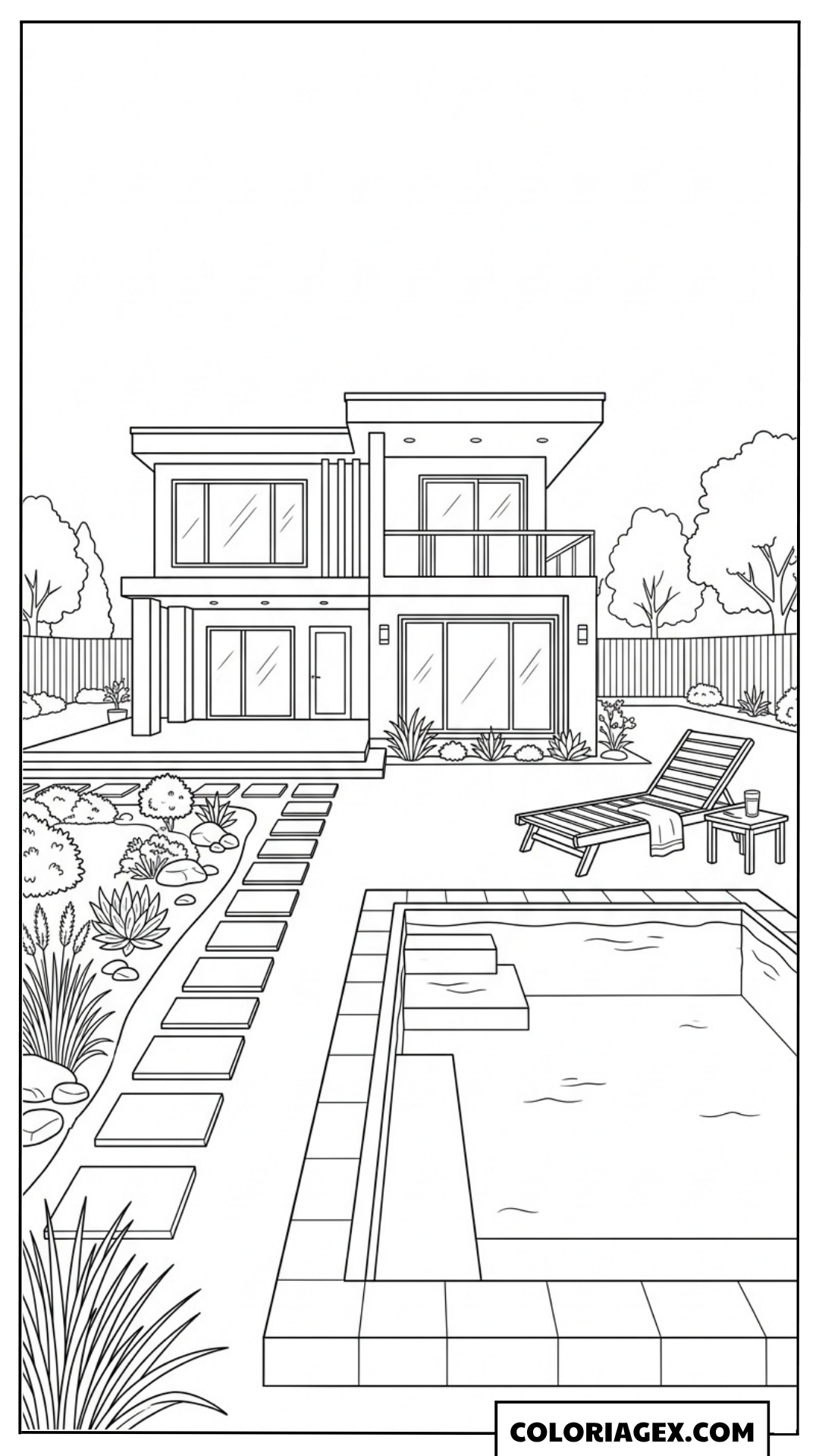 Coloriage Villa moderne avec piscine