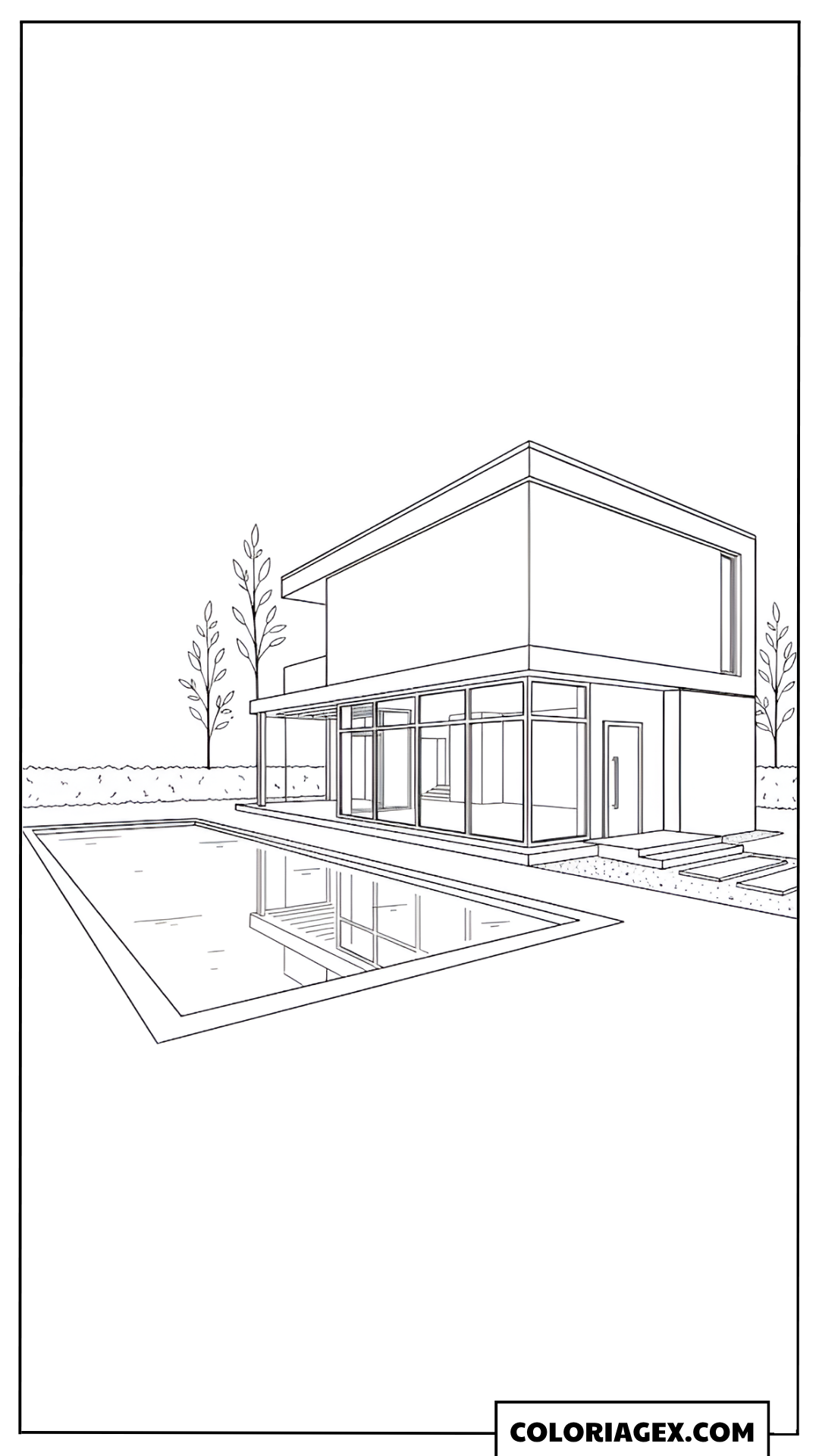 Coloriage Villa moderne avec piscine