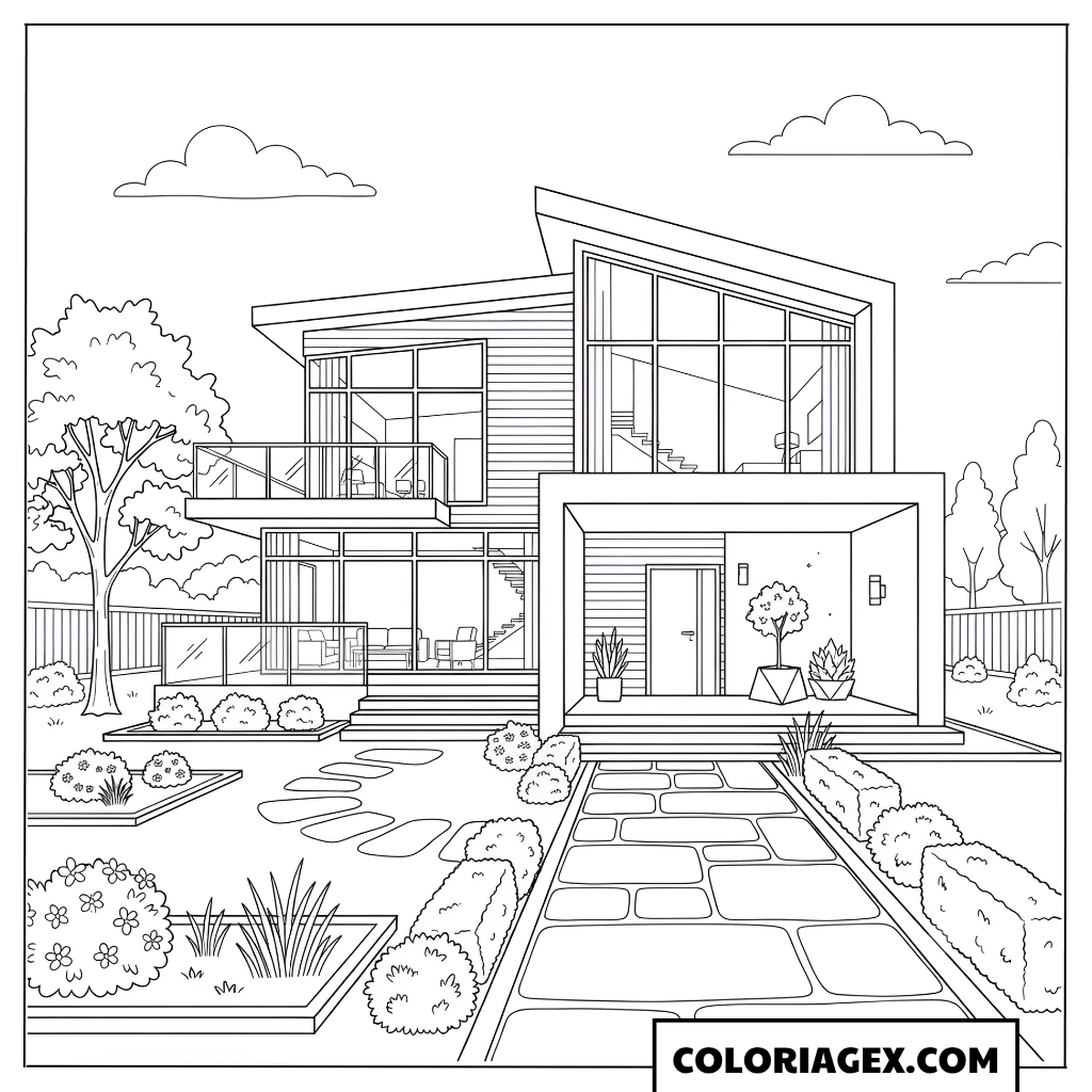 Coloriage Villa moderne luxueuse