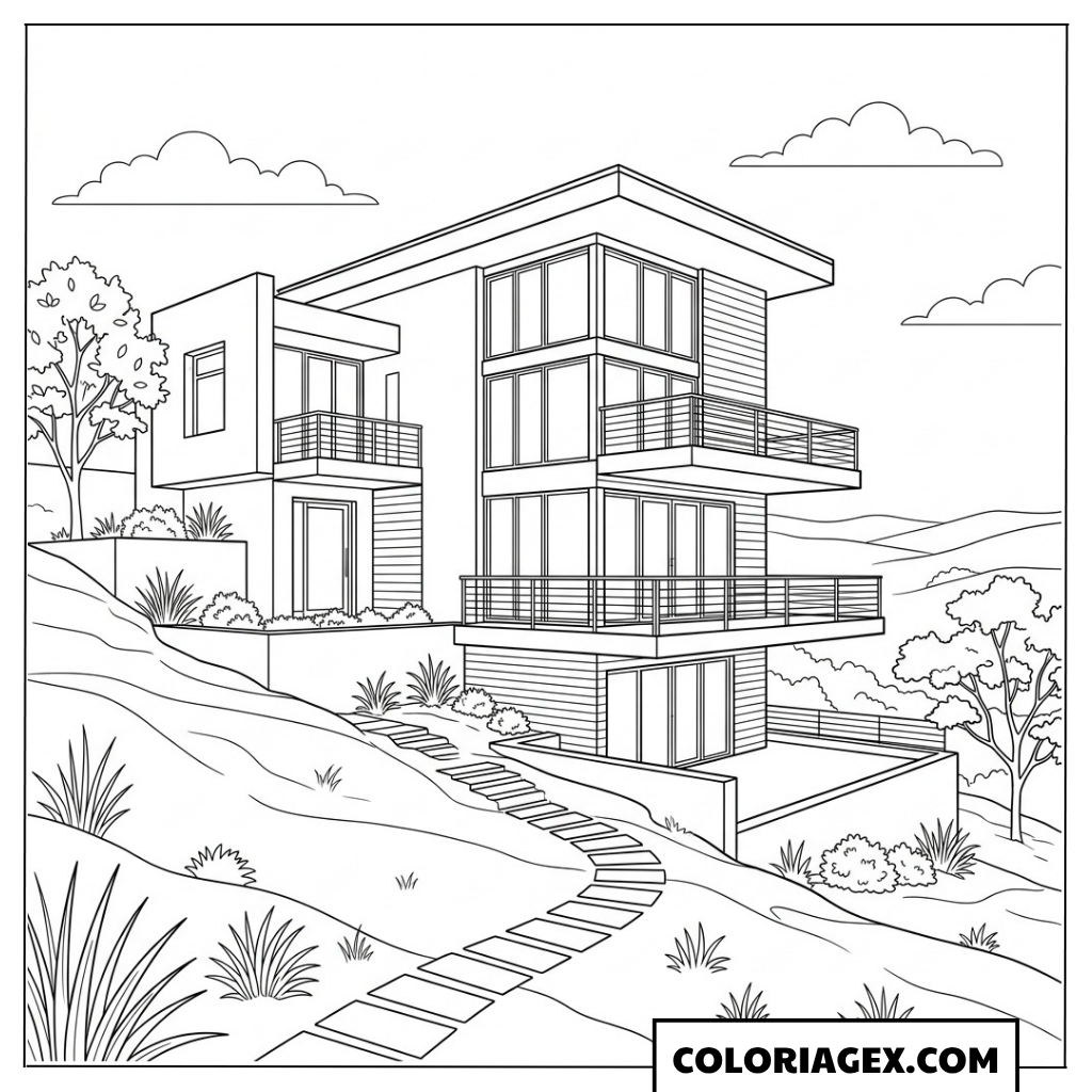 Coloriage Villa sur la colline