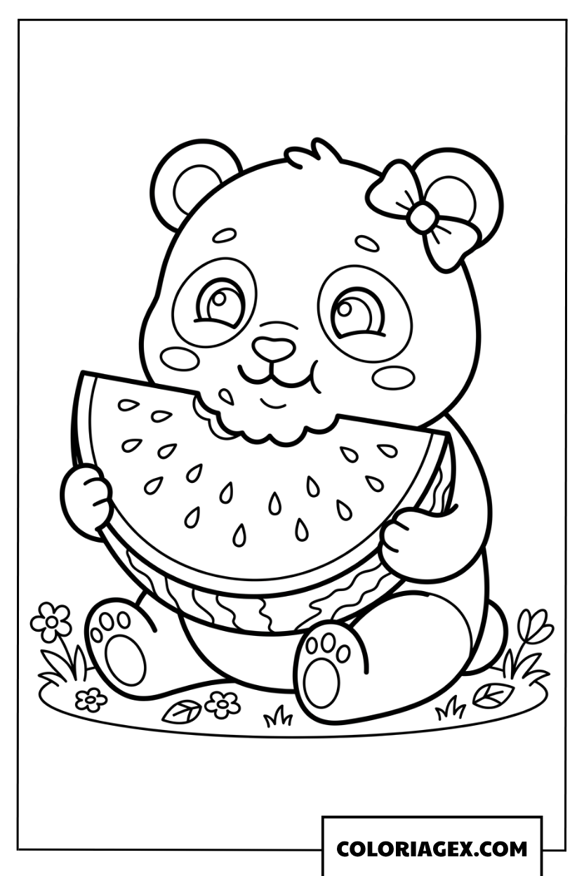 Coloriage bebe panda mangeant une pasteque