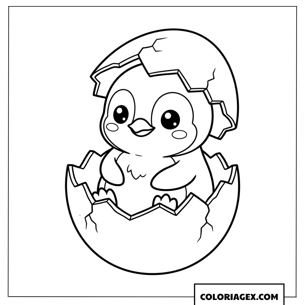 Coloriage bébé pingouin dans sa coquille d'œuf