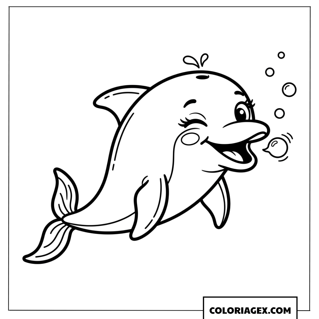 Coloriage d un dauphin faisant des bulles