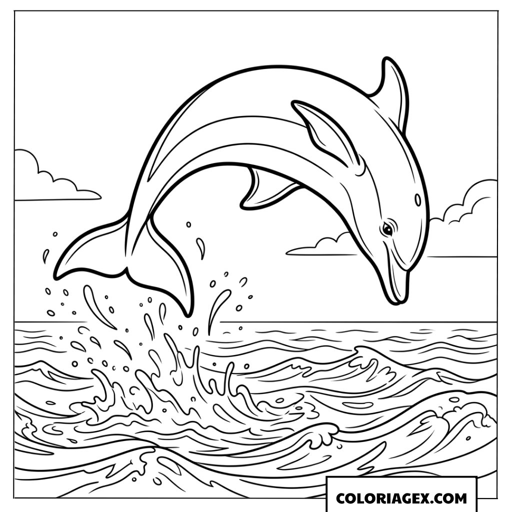 Coloriage d un dauphin faisant un saut acrobatique