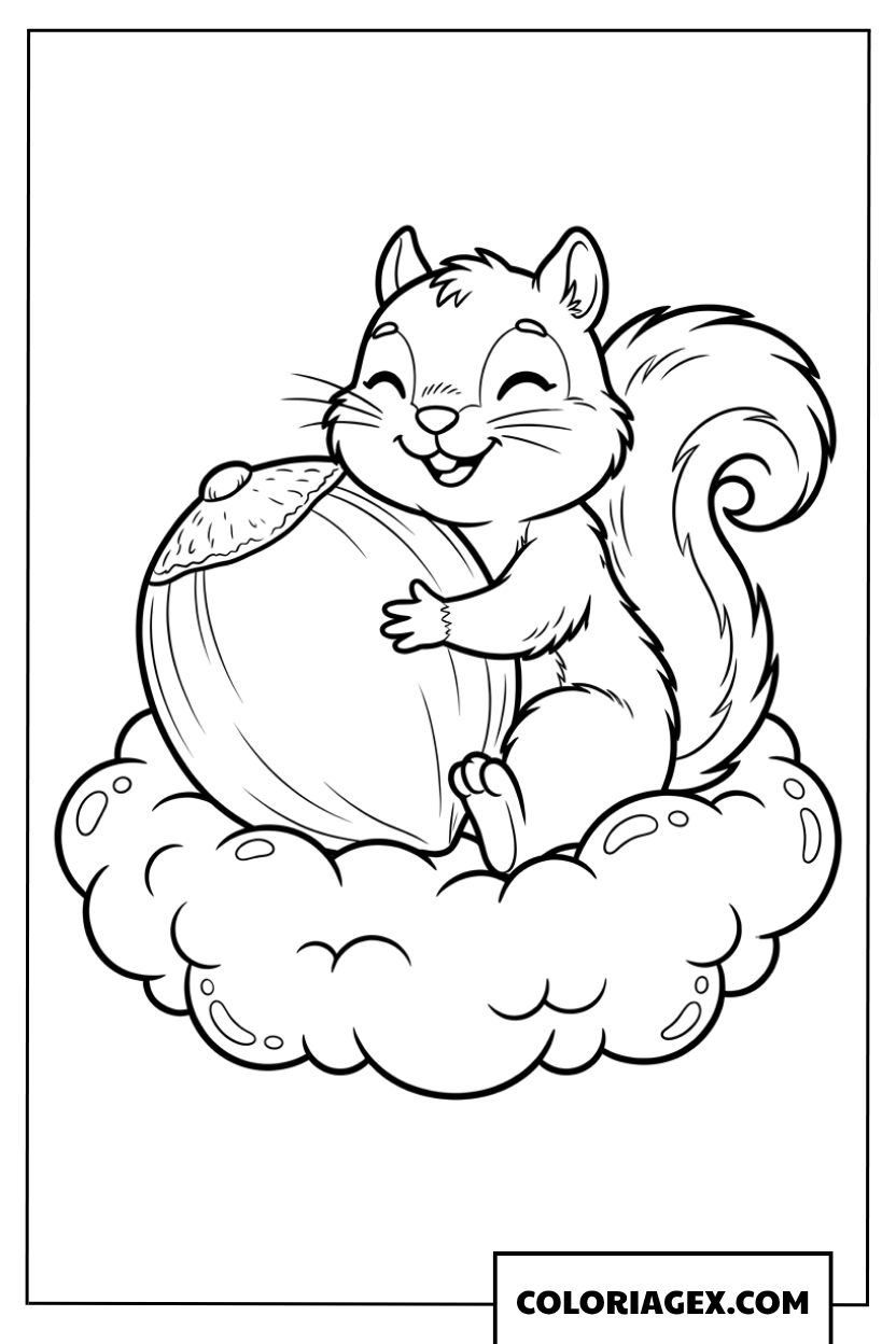 Coloriage d un ecureuil reveur sur un nuage