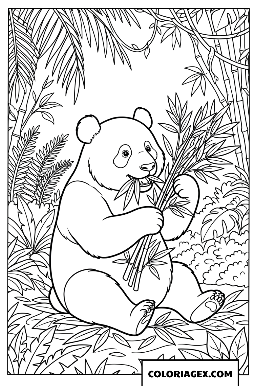 Coloriage d un grand panda au coeur de la jungle sauvage