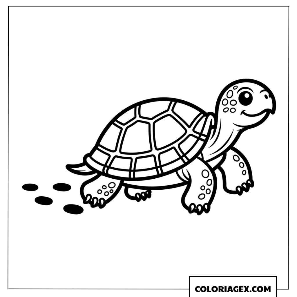 Coloriage d une petite tortue laissant des empreintes de pas