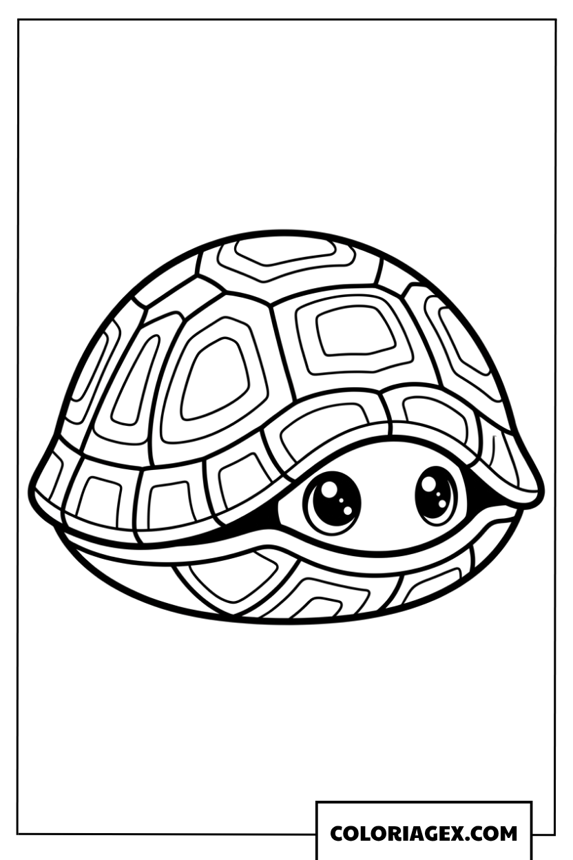 Coloriage d une petite tortue timide cachee dans sa carapace