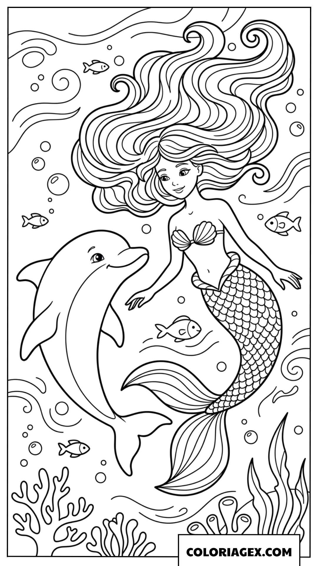 Coloriage d une sirene et son dauphin
