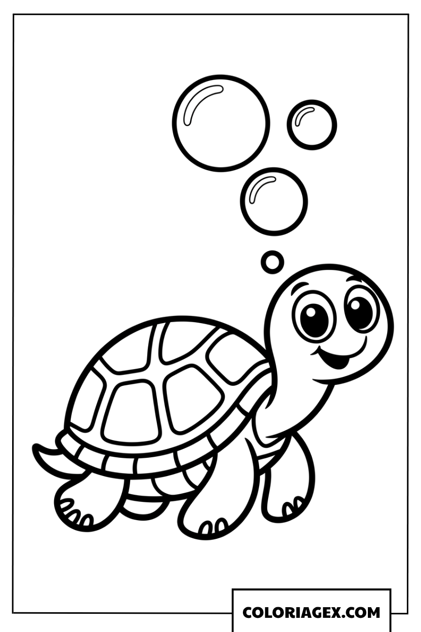 Coloriage d une tortue joyeuse avec des bulles d eau simples