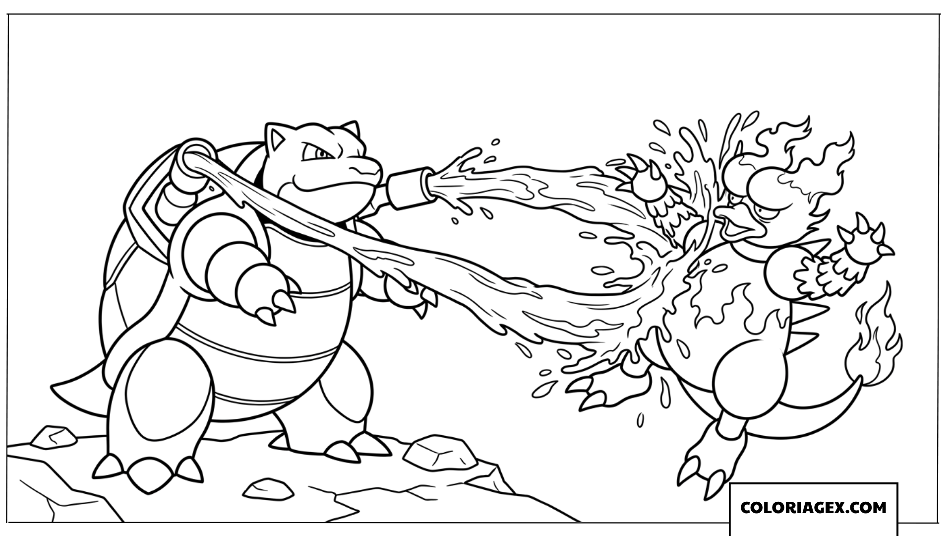 Coloriage de Blastoise attaquant avec Hydro Pump