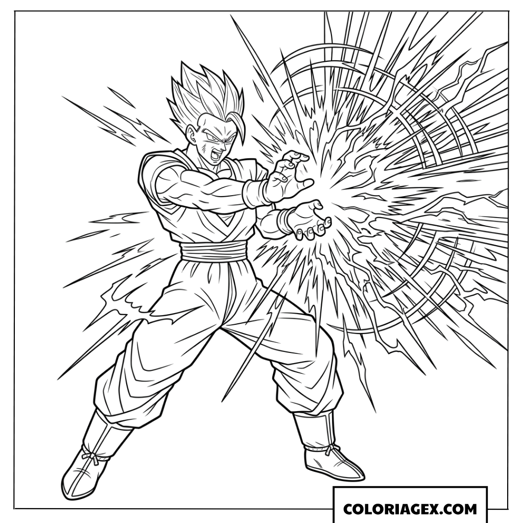 Coloriage de Gohan adulte lancant le Masenko
