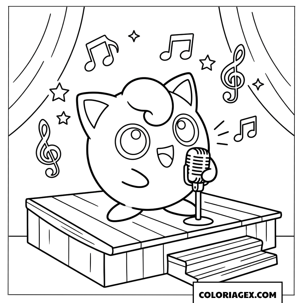 Coloriage de Jigglypuff bebe chantant sur scene