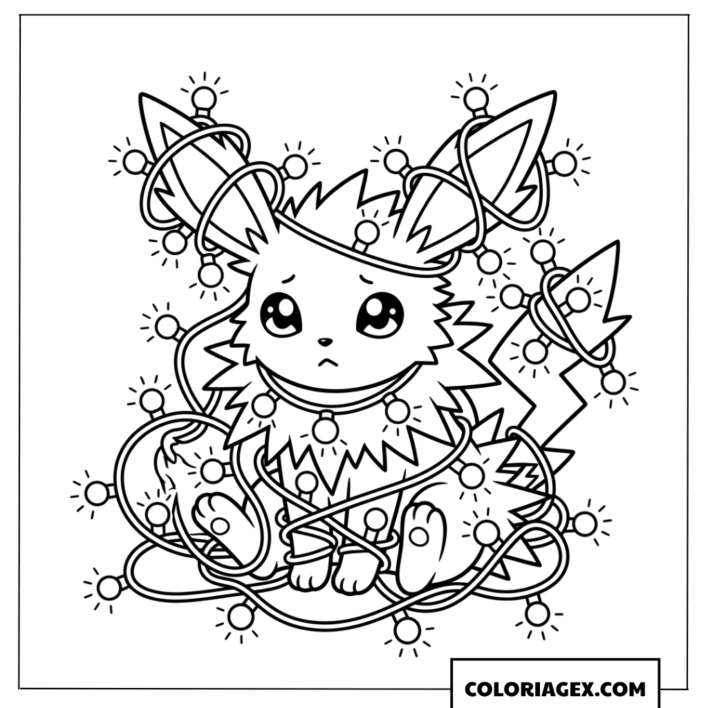Coloriage de Jolteon coincé dans des guirlandes lumineuses