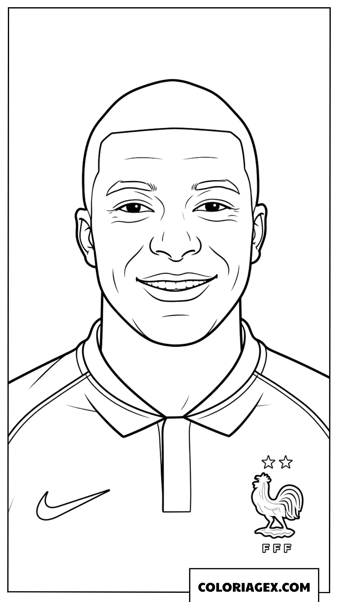 Coloriage de Kylian Mbappe avec un sourire amical