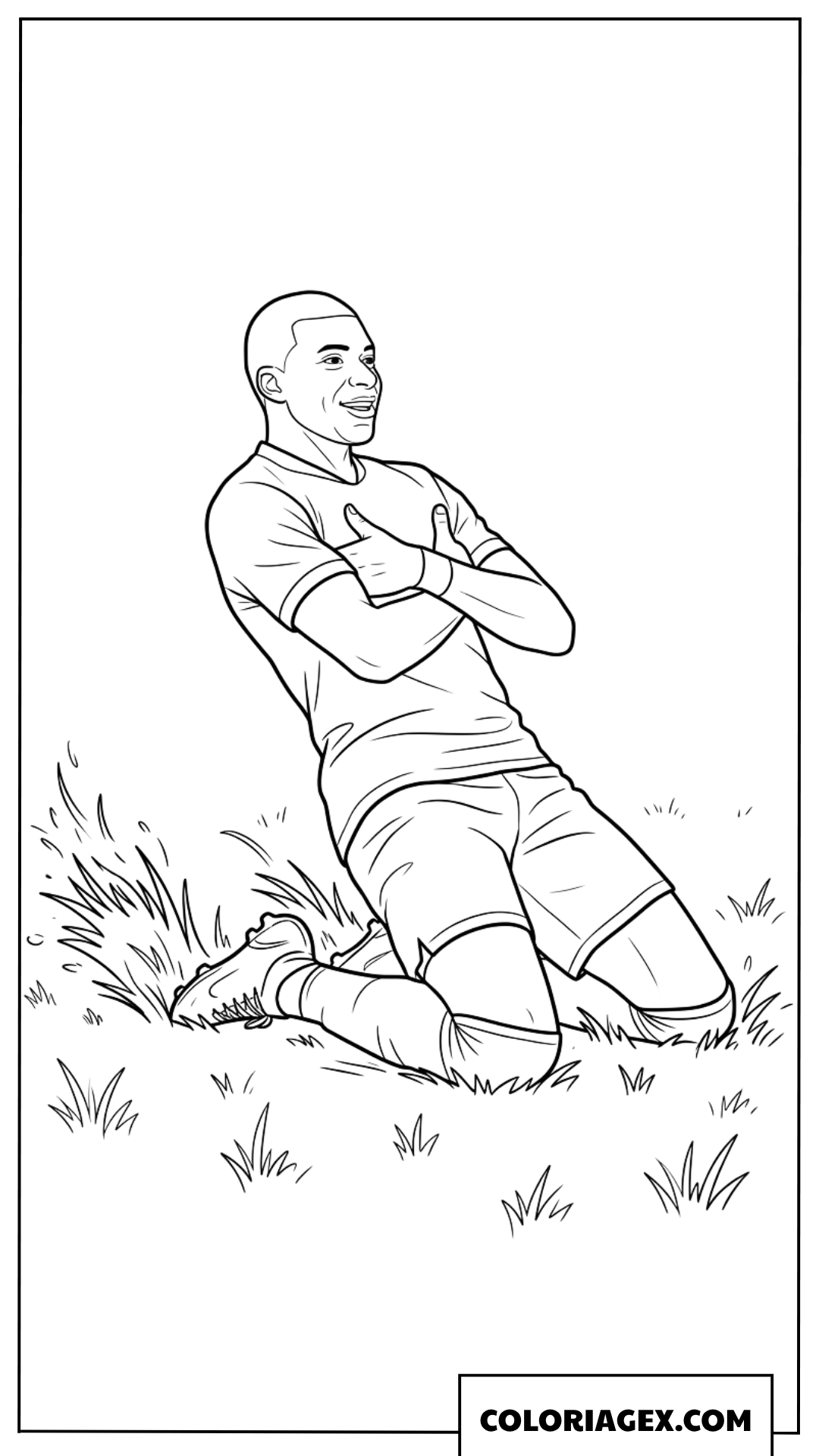 Coloriage de Kylian Mbappe glissant sur les genoux pour célébrer
