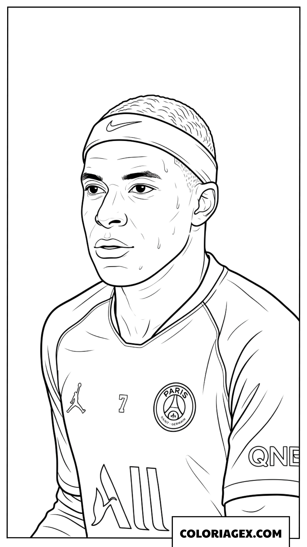 Coloriage de Kylian Mbappe portant un bandeau pendant le match