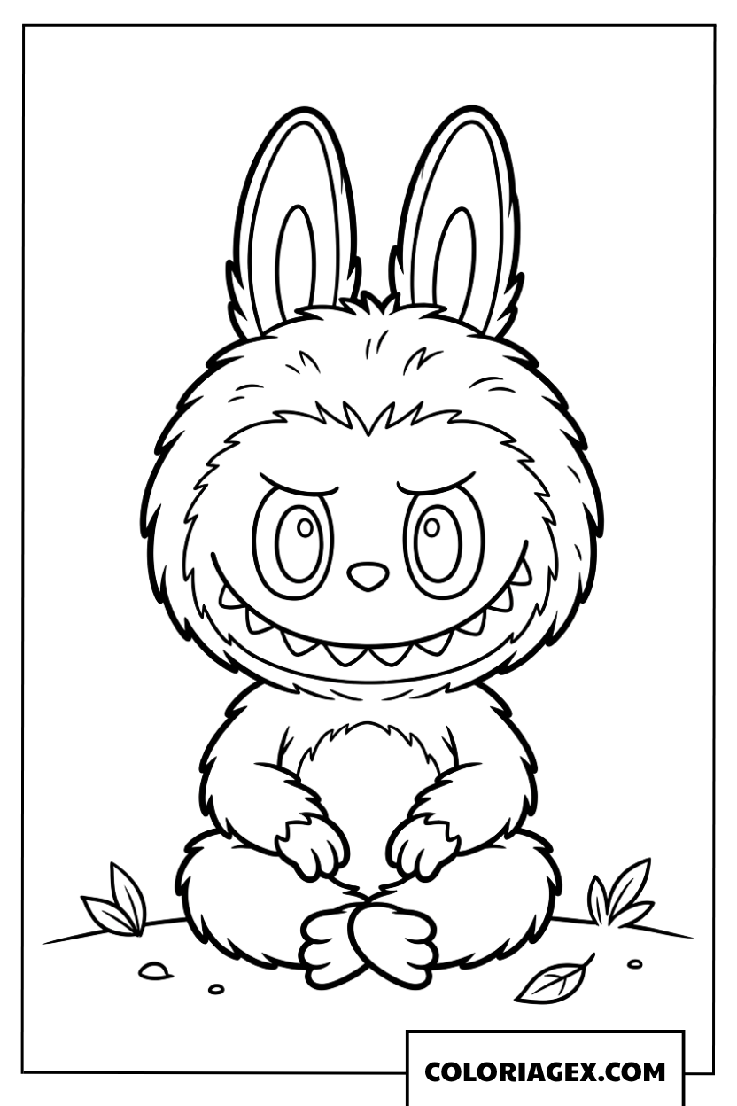 Coloriage de Labubu assis paisiblement sur l herbe